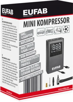 EUFAB Mini-compresseur Rechargeable -Meilleur Vélos Magasin eufab 21083 300 20126017 Mini Kompressor aufladbar 12